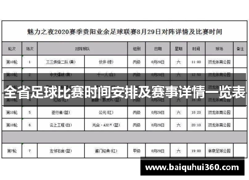 全省足球比赛时间安排及赛事详情一览表
