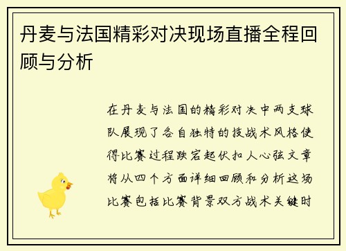 丹麦与法国精彩对决现场直播全程回顾与分析